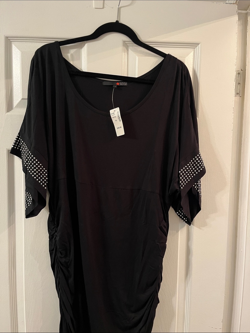 MXM Black Scoop Neck Tunic with Studded Sleeves